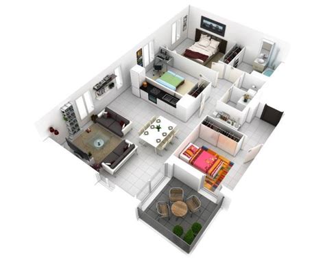 Modern 3 Bedroom Flat In 3d Floor Plan Bedroom House Plans Small