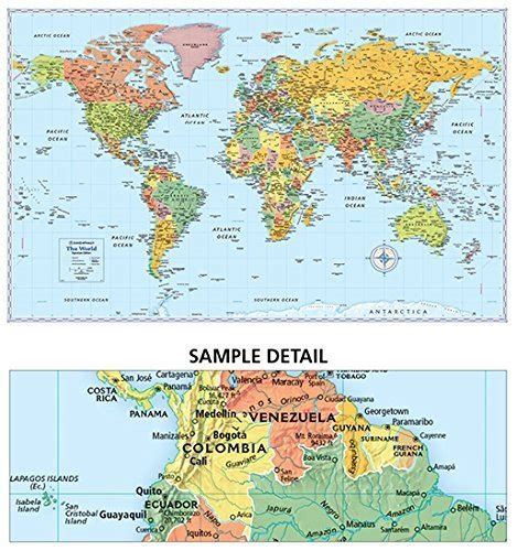 Signature World Wall Map Dry Erase Laminated Rolled Map Rand