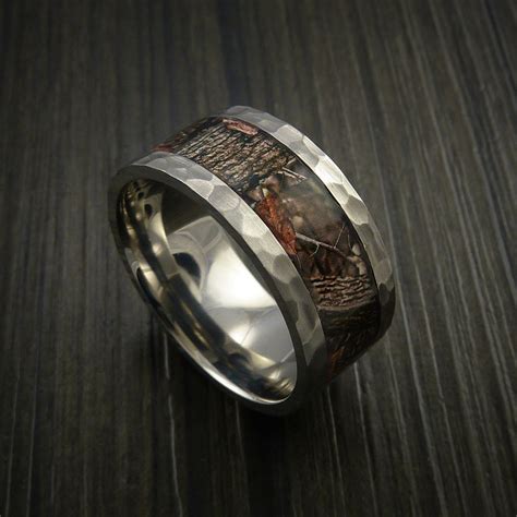 Hammered Titanium Ring with Camo Inlay Custom Made Wedding Band