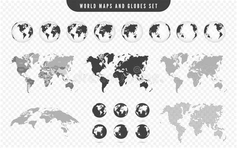Mappa Del Mondo E Globi Trasparenti Della Terra Serie Di Mappe Con