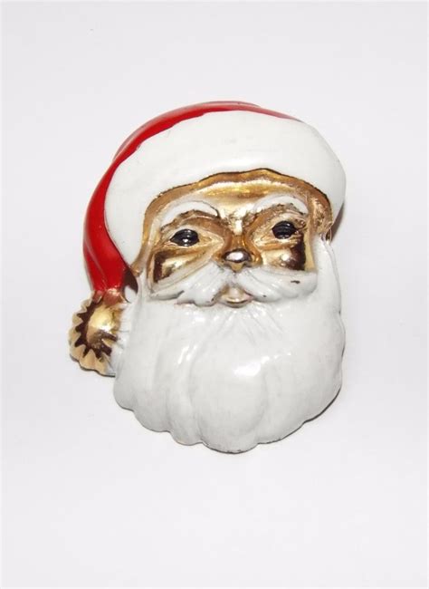 Vintage Signed Hedy Enamel Santa Claus Face Pin Brooch Christmas