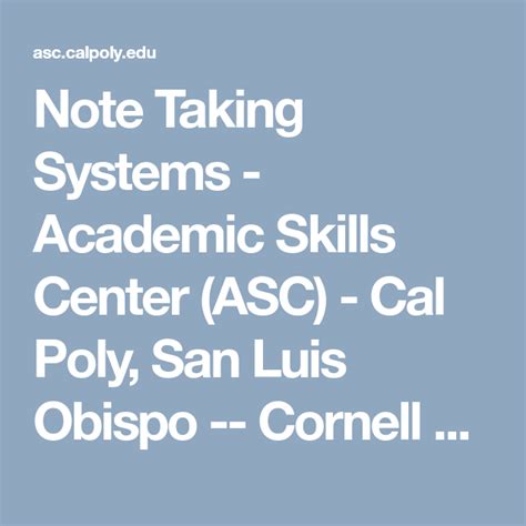 Note Taking Systems Academic Skills Center Asc Cal Poly San Luis