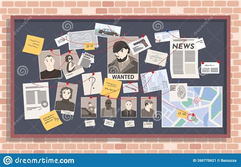 Detective Board With Pins And Evidence Crime Investigation Cartoon