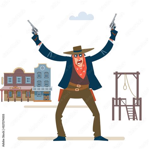 Cowboy Western Character Wild West Gunslinger Holding Two Guns