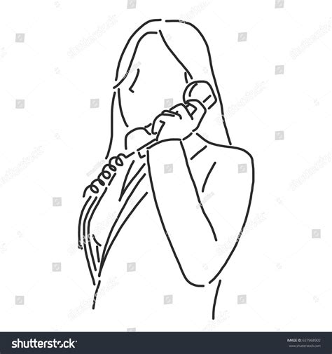 Businesswoman Making Phone Call Line Drawing Stock Vector Royalty Free