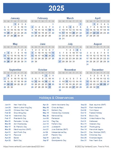 2025 printable calendar with holidays portrait orientation