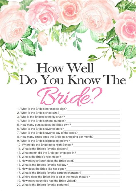 How Well Do You Know The Bride Printable By Sparklingeverafters