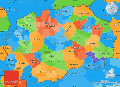 Regions list of macedonia with capital and administrative centers are marked. Political Simple Map of Macedonia