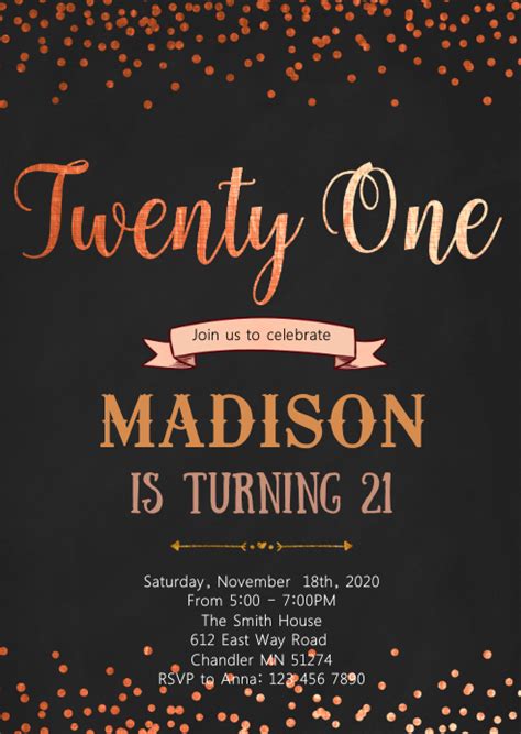 Rose Gold Foil 21st Birthday Invitation Template Postermywall