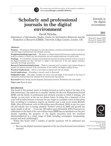 Pdf Scholarly And Professional Journals In The Digital Environment