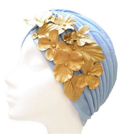 Turbante De Mujer Azul Cielo Con Flores Y Hojas Tocado Para Etsy