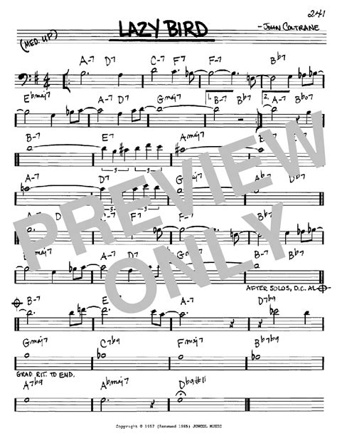 Download John Coltrane Lazy Bird Sheet Music And Pdf Chords Real Book