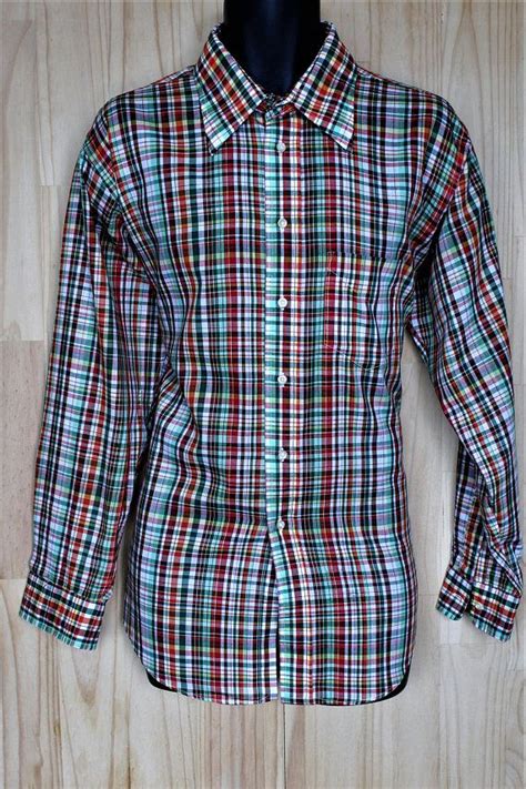 vintage hugger madras plaid dress shirt c 1960 s size etsy plaid dress shirt madras