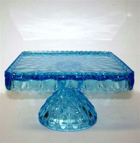 Mosser Glass Elizabeth 10 Raised Square Cake Plate Aqua Blue 234cpaq Nib Mosser Glass