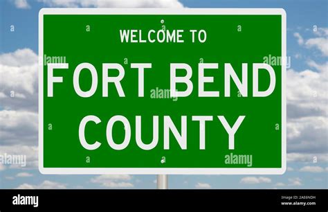 Rendering Of A 3d Green Highway Sign For Fort Bend County Stock Photo