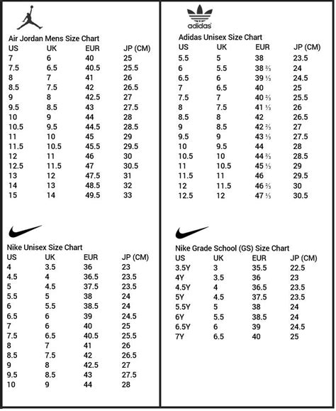 Buy Nike Jordan Sizing Chart In Stock