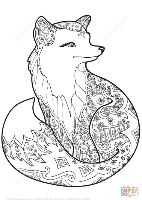 Introducing coloring pages of fox stories can give them an added advantage of memorizing and recollecting the story well. Zentangle Fox coloring page | Free Printable Coloring Pages