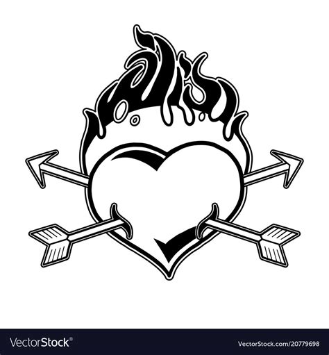 Graphic Flaming Heart Pierced By Two Arrows Vector Image