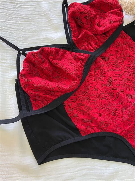 plus size lingerie set red and black lingerie set plus size etsy
