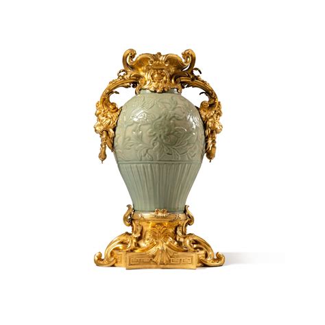 A Gilt Bronze Mounted Chinese Celadon Porcelain Vase The Porcelain