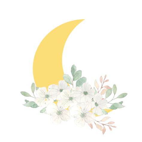 Crescent Moon Png Picture Moon Crescent With Watercolor Flower Moon