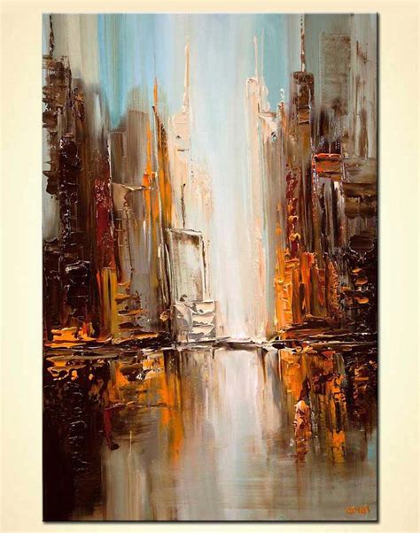 I paint acrylic paintings such as abstract, trees, squares, oversized paintings. Painting for sale - modern downtown painting textured ...