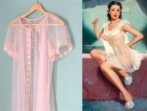 sheer vintage 60s negligee robe night dress in pink pin up