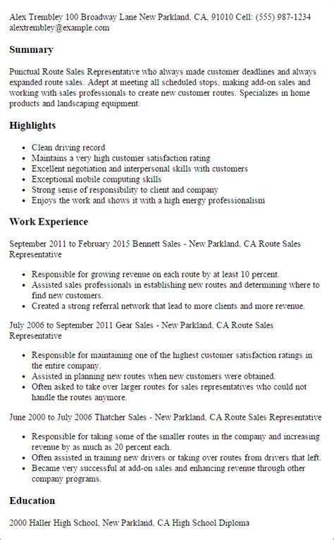 Learn how to write a sales resume with actionable advice, expert sales job tips, and the best sales representative resume sample. #1 Route Sales Representative Resume Templates: Try Them ...