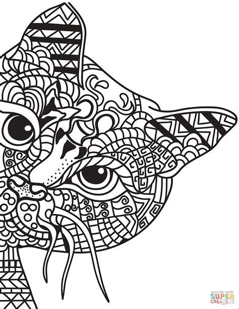 Zentangle Cat coloring page | Free Printable Coloring Pages
