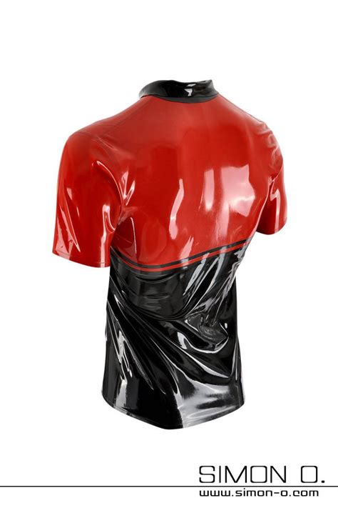 Mens Latex Shirt With Short Sleeves And Separable Front Zip