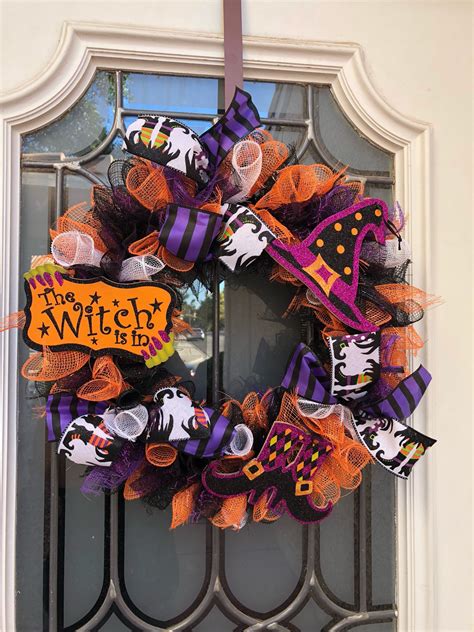 Whimsical Glitter Deco Mesh Halloween Witch Wreath | Etsy | Halloween ...