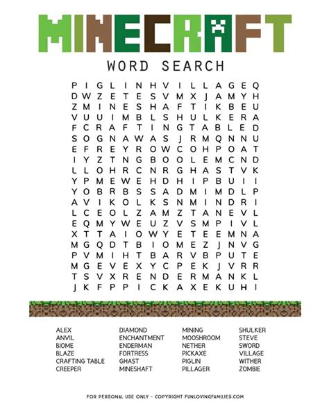 Minecraft Word Search Fun Loving Families Minecraft Printables