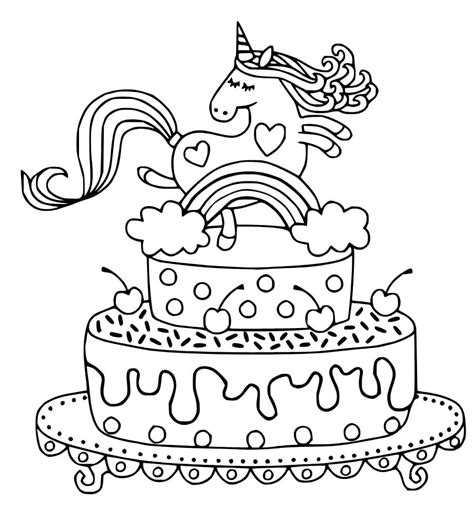 Unicorn Cake With Rainbow Coloring Page Download Print Or Color