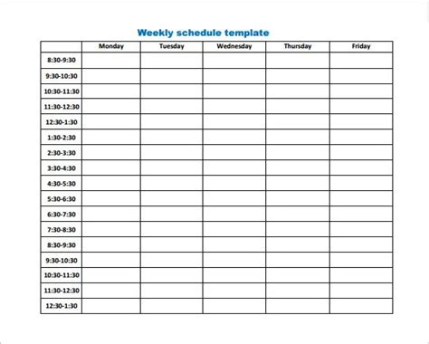 Free Weekly Schedules For Pdf 18 Templates Blank Weekly Work Schedule