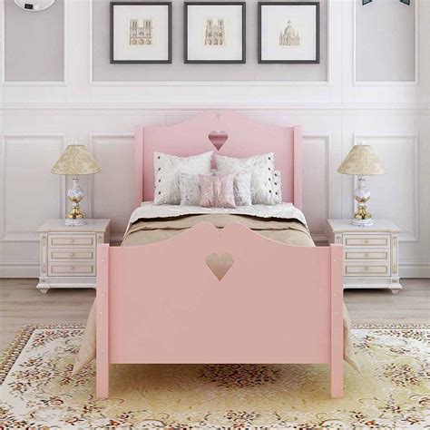 Topcobe Pink Platform Beds For Teens Kids Girls Boys Twin Size Bed