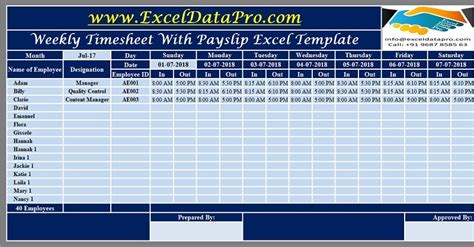 Download Weekly Timesheet With Payslip Excel Template - ExcelDataPro