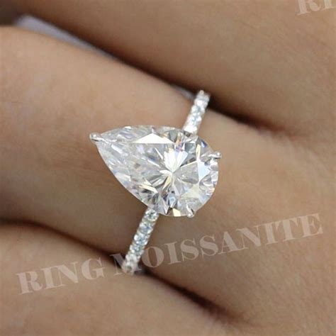 3ct Pear Shaped Engagement Ring14k White Goldhidden Halo Etsy