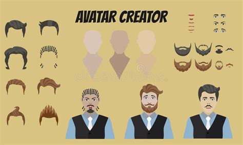 Man Avatar Creator And Male Icons Set Stock Vector Illustration Of