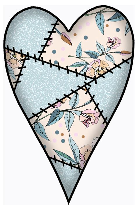 Artbyjean Love Hearts Patchwork Heart In Pale Blue And Cream With A
