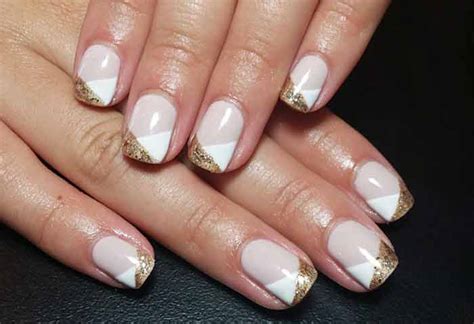 French Manicure With Glitter Gold Silver Line Designs Nailshe