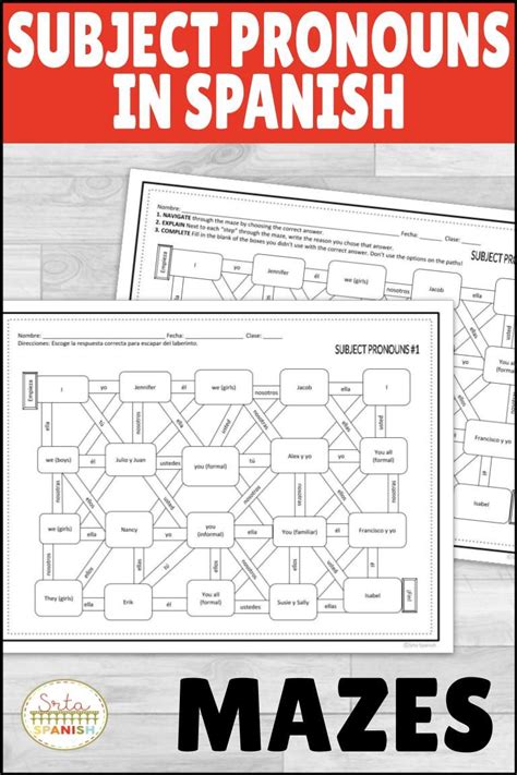 Spanish Subject Pronouns Maze Worksheet Practice Activity With Digital Option Spanish Subject