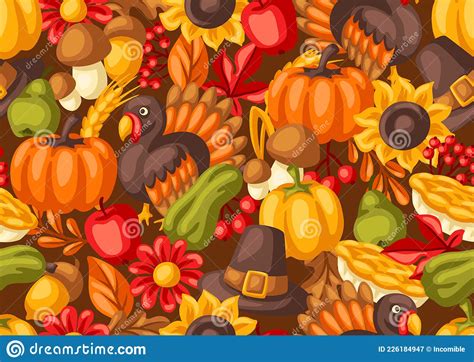 Happy Thanksgiving Day Seamless Pattern Background With Holiday
