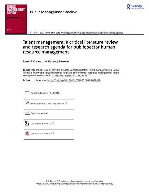 Pdf Talent Management A Critical Literature Review And Research