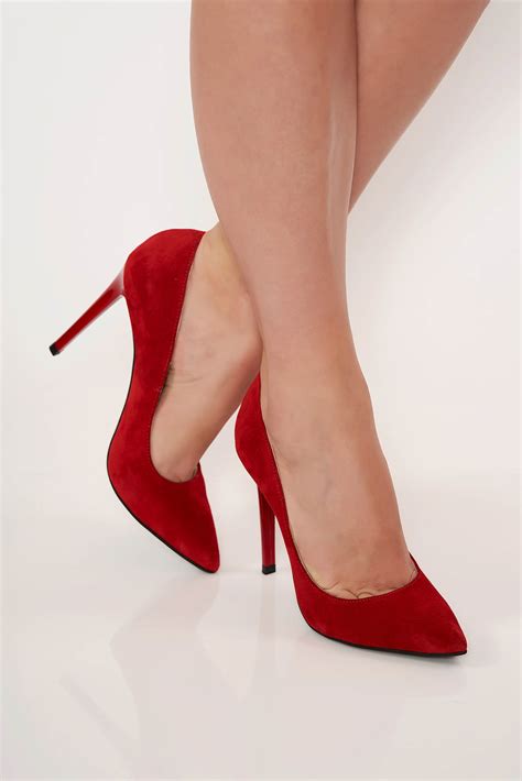 Red Elegant Shoes Natural Leather Slightly Pointed Toe Tip With High Heels