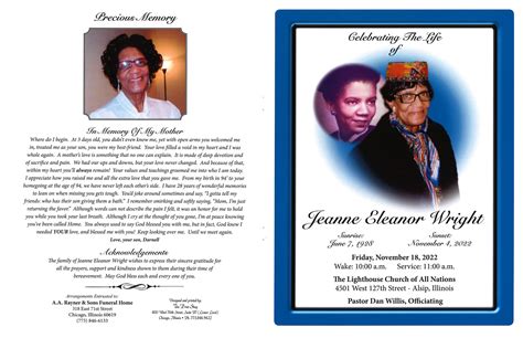 Jeanne E Wright Obituary | AA Rayner and Sons Funeral Homes