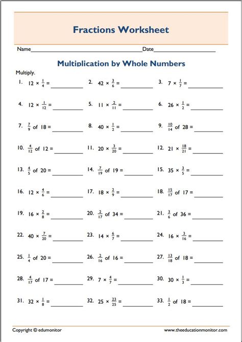 Multiplying Whole Number With Fractions Worksheets Edumonitor