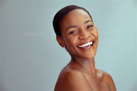 Cheerful Mature Black Woman With Healthy Skin Laughing With Joy Stock