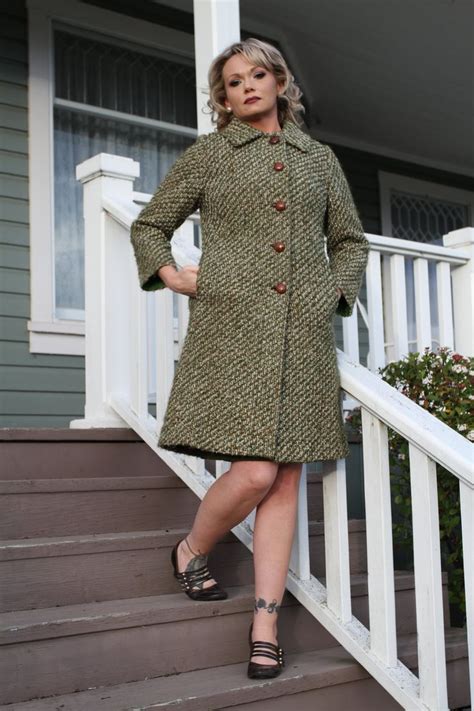 1960s Tweed Wool Swing Coat Vintage Swing Coat Green Tweed Wool