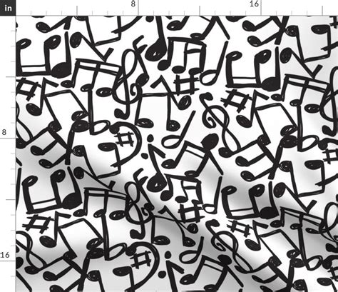 Musical Notes Fabric Music By Mondebettina Black And White Etsy