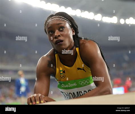 Rio De Janeiro Brazil 17th Aug 2016 Elaine Thompson Of Jamaica Reacts Ates After Winning The